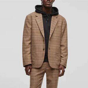 Mode of One Mens Relaxed Fit Plaid Blazer Cinnamon Brulee Size L